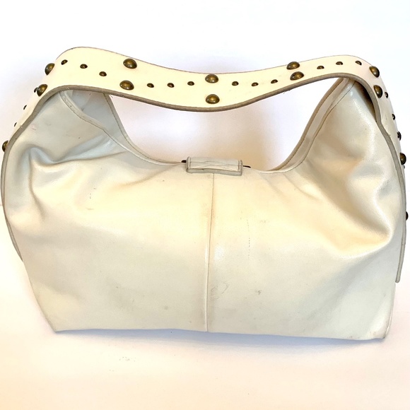 Cream Satchel with Brass Studs and Tassel Buckle Clasp - Picture 9 of 12